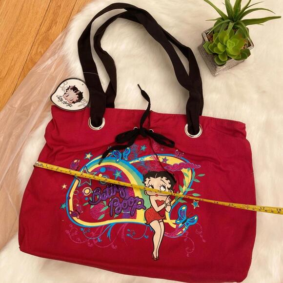 Betty Boop Red Canvas Tote Bag with Black Handles - Picture 3 of 5